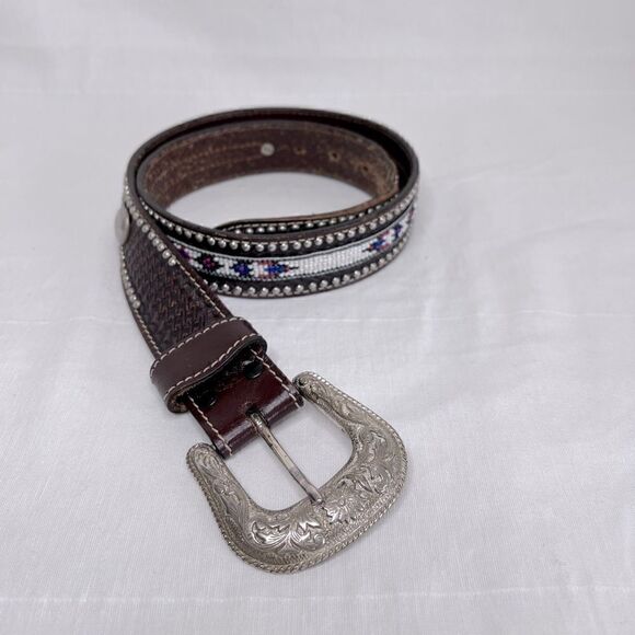 Unbranded Other - Vintage Aztec design handmade leather belt, men’s size 32-33 waist